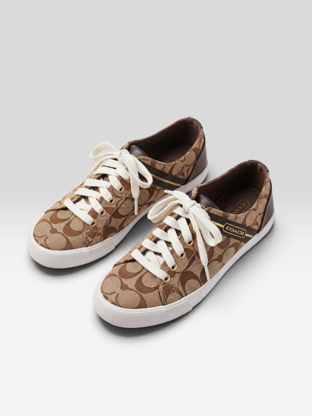 🤎 COACH LESLEY CANVAS LEATHER MONOGRAM SNEAKERS US 6.5